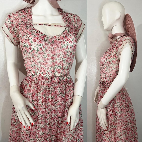 SALE• Vintage Carole King rose print dress 1940s … - image 6