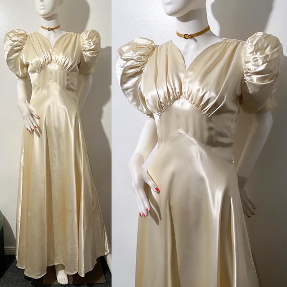 1930s satin evening gown with puff sleeves 30s pa… - image 2