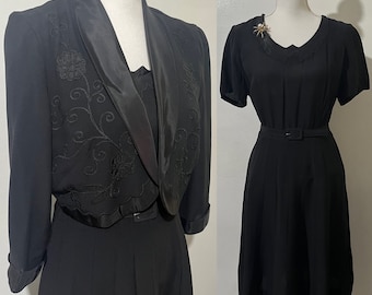 M/L 1930s 40s matching set dress bolero and belt 1940s 30s size 14.5