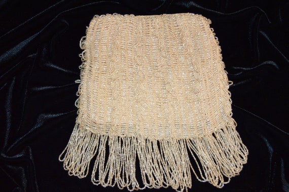 1930s Ivory-Colored Beaded Flapper Purse