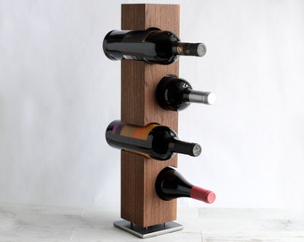 Custom Tabletop Wine Rack from Solid Black Walnut Wood, Hard Wood with Welded Steel Base