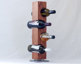 Custom Tabletop Wine Rack from Solid Cherry Wood, Hard Wood with Welded Steel Base