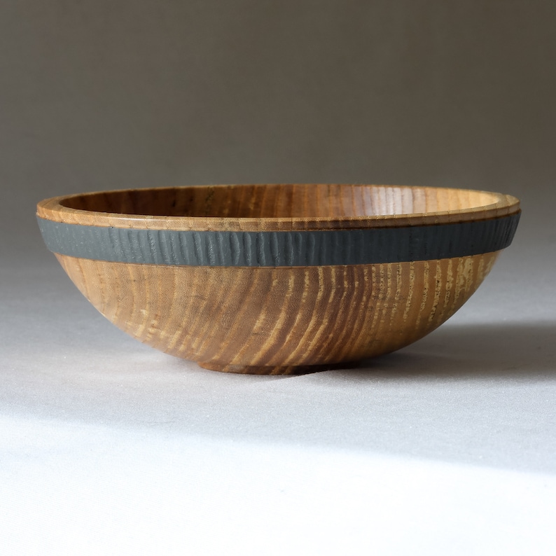 Small Olive Ash Bowl with Textured Colored Band image 1