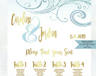 Beach Themed Wedding Seating Chart Reception Seating Plan PRINTED or PDF Seating Arrangement Plan Rush PDF in Table Order or Alphabetical