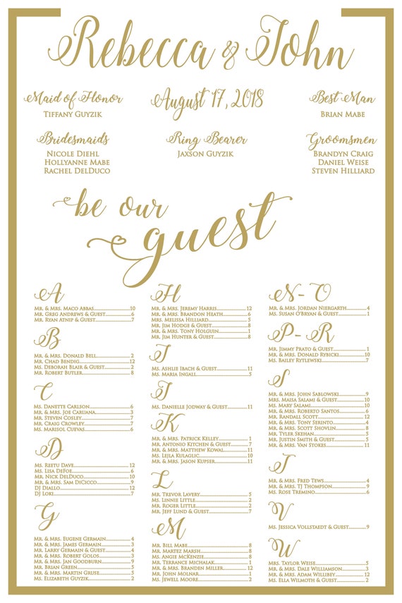 Be Our Guest Seating Chart