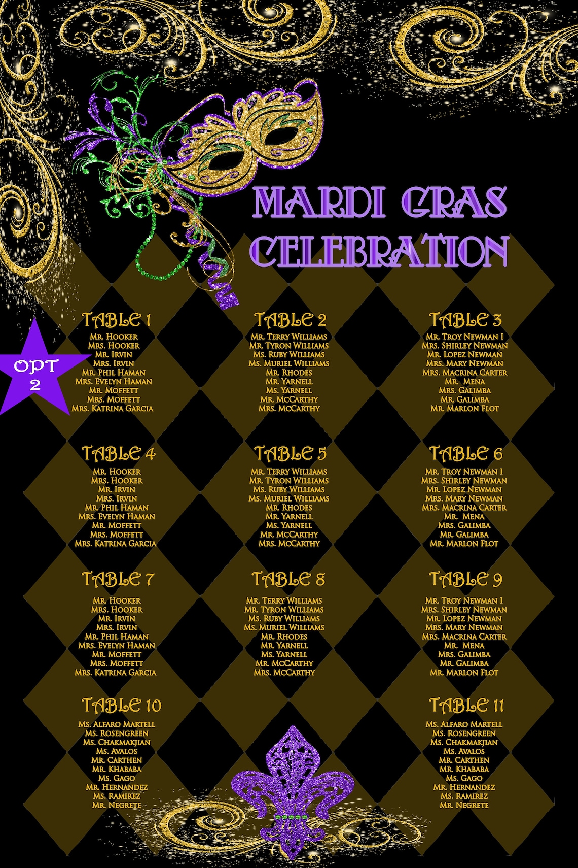 Quinceanera seating chart wedding seating chart mardi gras Etsy