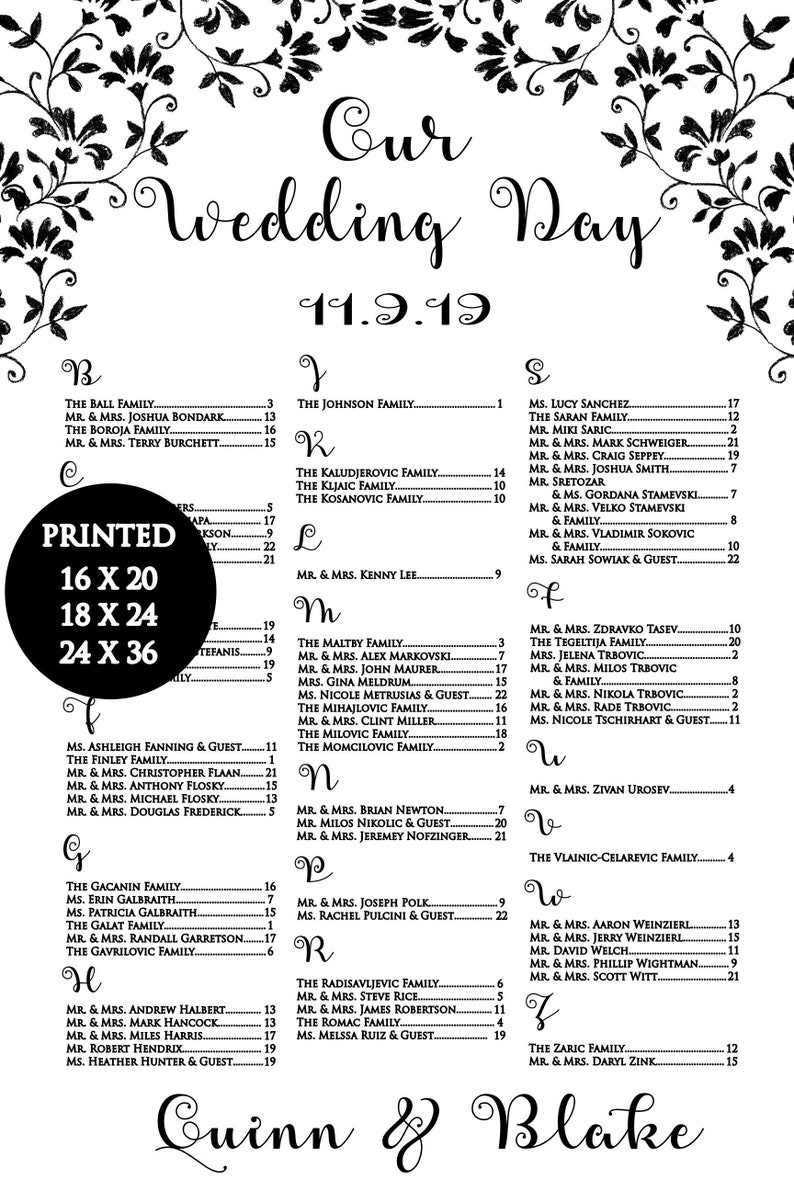 The Vine Seating Chart