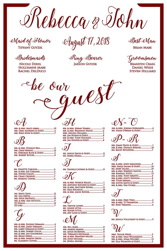 Be Our Guest Seating Chart