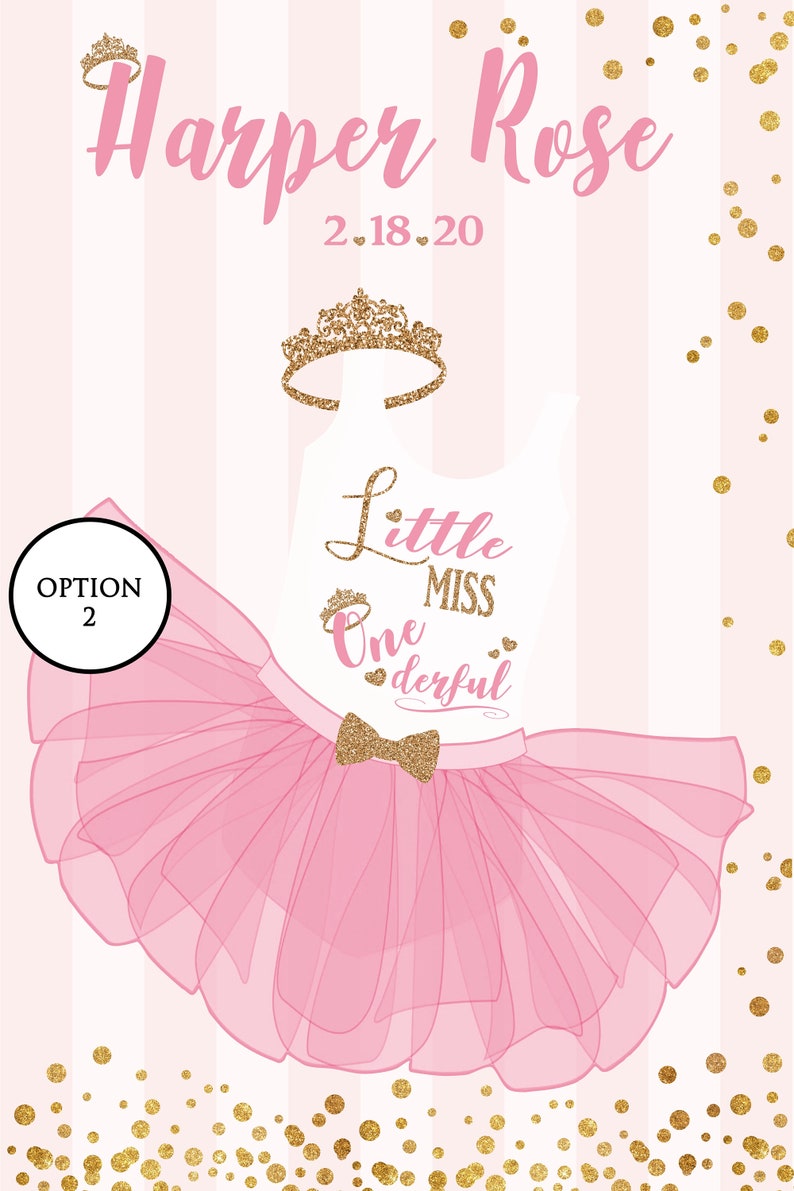 Little Miss Onederful First Birthday sign,Tutus and Tiaras Pink and Gold Glitter,Printed Birthday poster