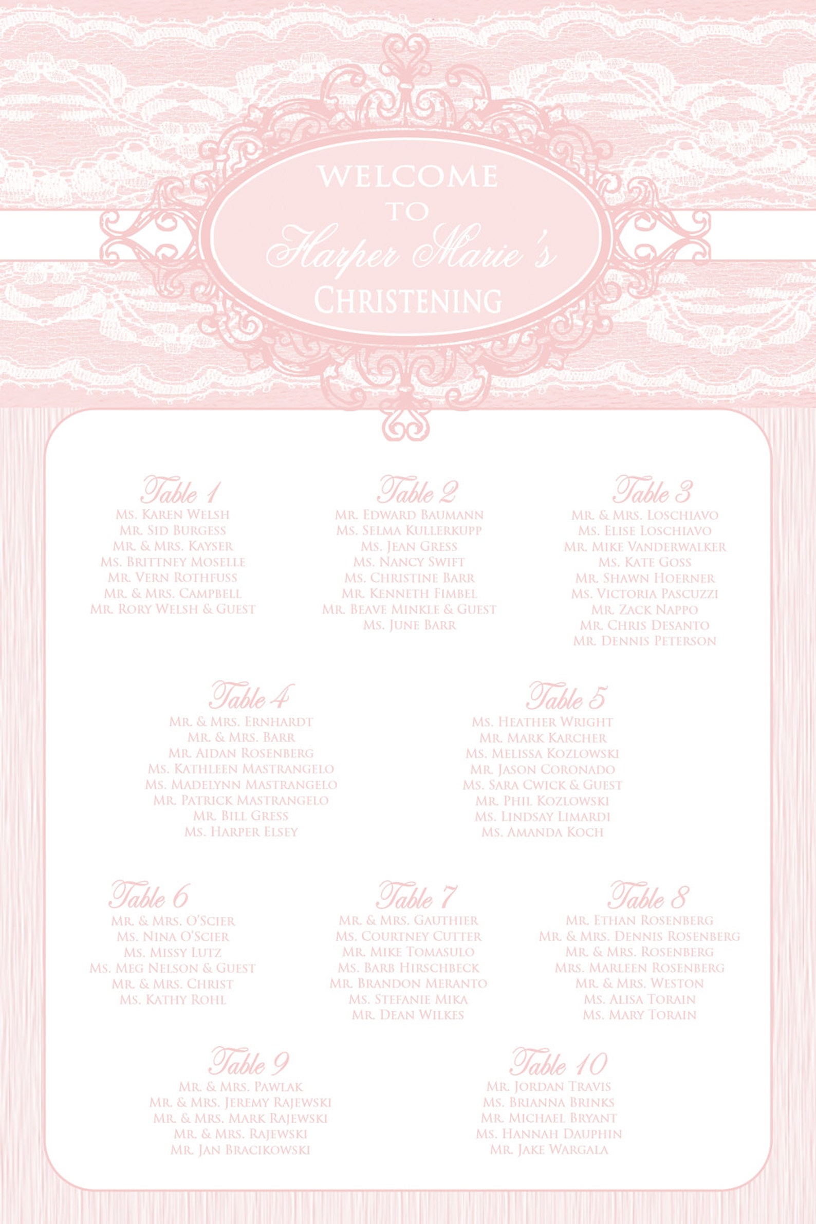 Christening Seating Chart Seating Chart First Holy Communion Etsy