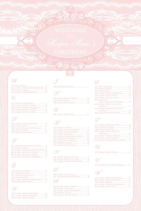 Christening Seating Chart Seating Chart First Holy Communion Etsy