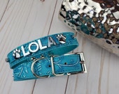 Rustic Aqua Floral Personalized Dog Collar Gifts for pets XXS XS S M L XL Personalized Dog Collar Name Dog Collar