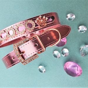 Personalized Dog Collar | Dog name collar | Rose gold and pink metallic | Bling Dog Collar | pink dog collar | XXS-XXL Personalized Gift