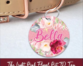 Hundemarke | Das Hellrosa Blümchen |  Katzenmarke | 4 Anhänger Formen | Personalisierte Hundemarke | Hundemarke | Tiermarke | Benutzerdefinierte Haustier-Halsband