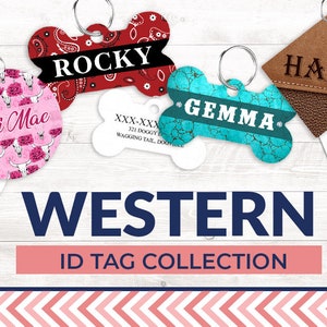 The Western Collection Cowgirl ID Tag Western Pet ID Tag Personalized Boy Dog Tag Personalized Cat ID Tag Custom Dog Tag