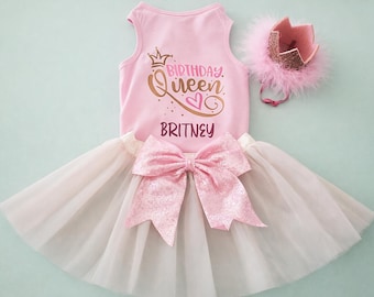 Personalized Dog Birthday Queen outfit | Birthday girl Dog package | Fits 3lbs to 100 lbs | Girl Dog Birthday |  Birthday Queen