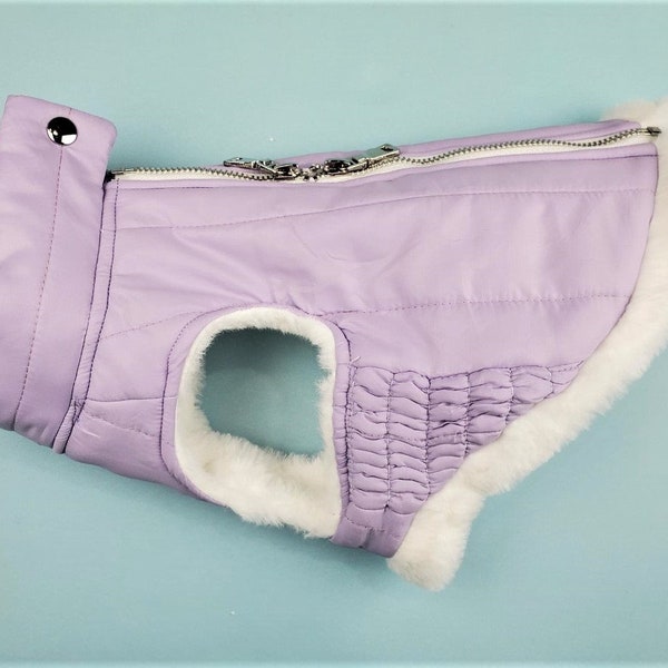 Lavender Dog Coat | Faux Fur Lined | XXS-5XL | Lavender Dog jacket | Faux Fur Puffer Jacket for pets