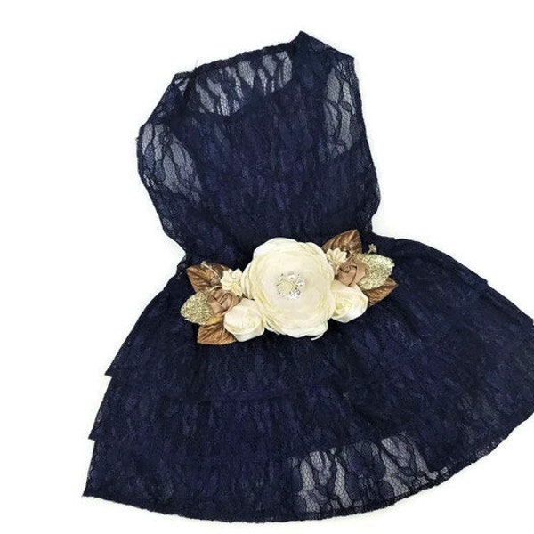 Holiday Dog Dress | Navy and Gold wedding | The Opal | Navy dog dress | dog dress | dog wedding attire | XS-5X