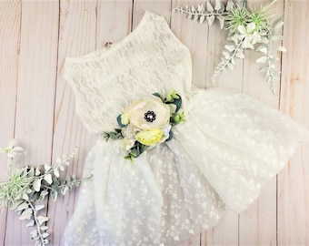 White Succulent Dog Dress | Dog Wedding Dress | Succulent flower girl dog dress | XS- 5XL | Succulent wedding | The Gardeina