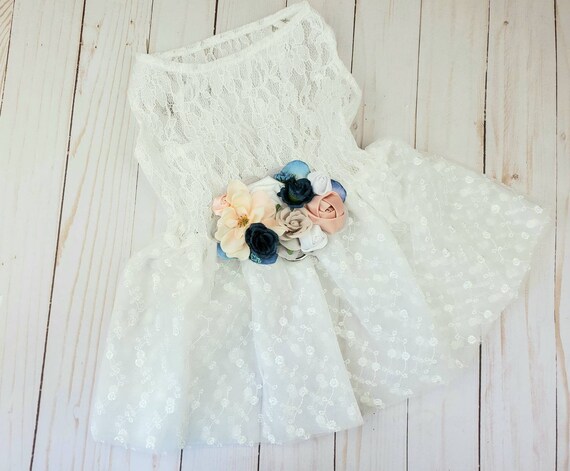 Dog Wedding Dress Flower Dog Dress Dusty Blue and Blush Wedding the Hiyori  XS-5XL Dog Dress Dog Wedding Attire - Etsy