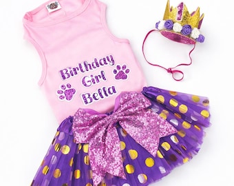 Personalized Dog Pink and Purple Birthday outfit | Birthday girl Dog package | Fits 3lbs to 100 lbs | Girl Dog Birthday | The Muffy