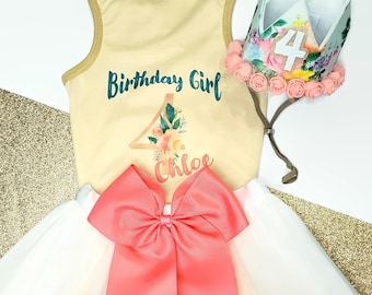 The Flower Birthday girl | Floral Birthday Dog package | Dog birthday | Girl Dog Birthday | Personalized Birthday dog shirt | Fits 3-100 lbs