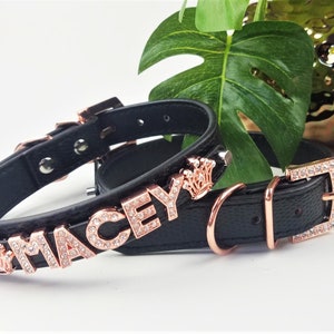 Personalized Dog Collar | Dog name collar | Rose gold and black snake | Bling Dog Collar |
