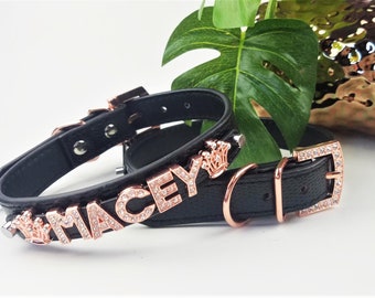 Personalized Dog Collar | Dog name collar | Rose gold and black snake | Bling Dog Collar |