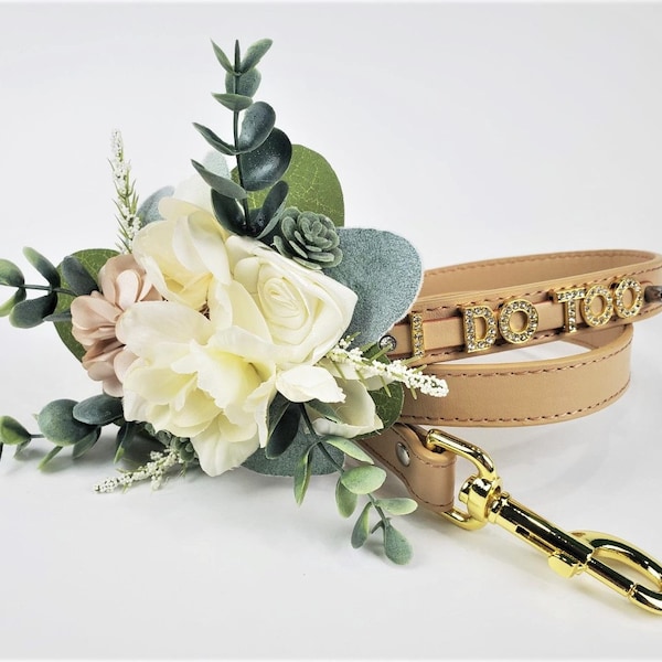 Collar de boda suculento / Flores suculentas / S M L XL XXL / Collar de perro de flores / Collar de perro de boda / Oro y Beige / 6 opciones de color