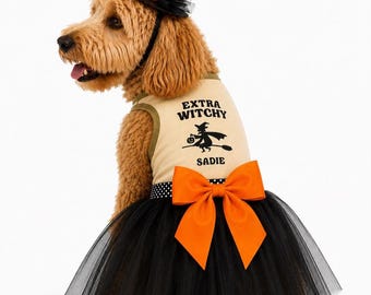 Witch Dog Costume | Extra Witchy Tee with tutu  | XXS-5XL |  Halloween dog costume | Funny Halloween Pet costume