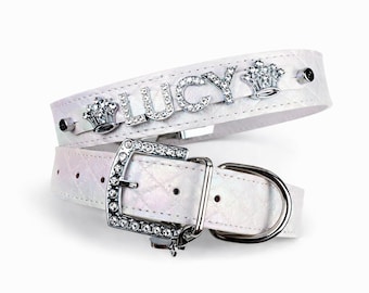 Quilted Shimmer White Dog Collar | Gifts for pets | Personalized Dog Collar | Name Dog Collar | Puppy Collar | Off white dog collar