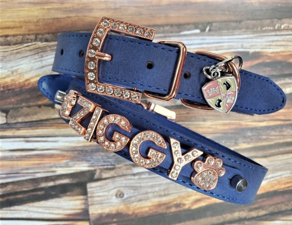 Blue Suede Dog Collar Custom Pet Collar Personalized Dog