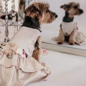 Wedding Dog Dress Plum and Beige Dog Dress Flower Girl Dog Dress Wedding or birthday party The Evelyn XXS-5XL image 3