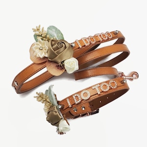 Wedding Dog collar | I DO TOO collar and leash | 25 Color Options | Dog Wedding | Flower Dog Collar | Dog wedding attire