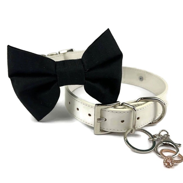 Black dog bow tie collar with optional ring clip | XXS - XXL | Dog Bow tie | Dog wedding bow tie | Black dog bowtie | Dog Tuxedo collar