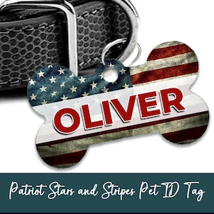 Dog Tag | The Patriot Stars and Stripes | Cat Name Tag | 4 Tag Shapes | Personalized Dog Tag | Dog Name Tag | Pet ID Tag | Pet Name Tags