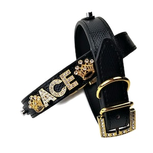 Rhinestone Dog Collar | Gifts for dogs | Black & Gold Dog Collar | Personalized Bling Dog Collar | XXS XS S M L dog collar