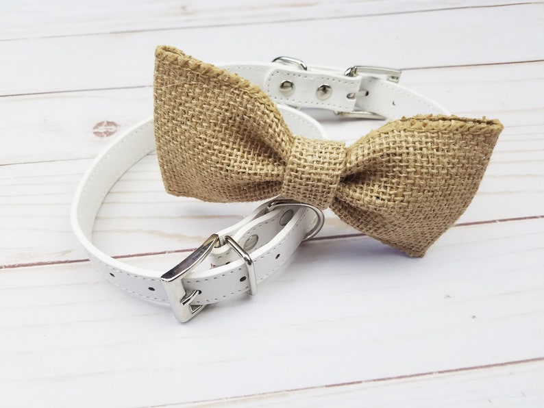 Dog Bow tie Burlap dog bowtie Dog Ring bearer Dog wedding bow tie 4 Collar colors to choose from Burlap dog bow tie XXS- XXL