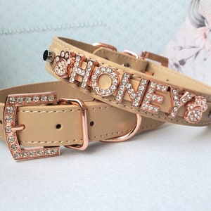 Personalized Dog Collar | Dog name collar | Rose gold and light sand | Bling Dog Collar | pink dog collar | XXS-XXL Personalized Gift
