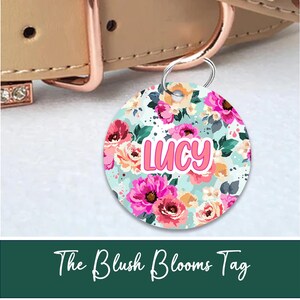 Dog ID Tag | The Blush Blooms | Cat ID Tag | 4 Tag Shapes | Personalized Dog Tag | Dog Tag | Pet ID Tag | Custom Pet Collar