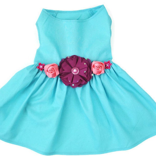 Aqua dog dress | The Daphne | Aqua and fuchsia | Summer dog dress | Dog dresses | Clothes for dogs