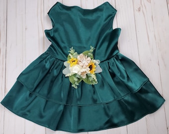 Sunflower dog dress | Dog Flower girl Dress | The Tortola | 12 color choices | Sunflower Teal wedding dog dress | XXS-5XL