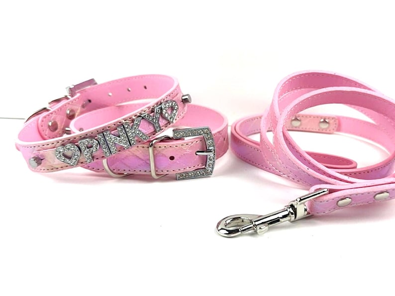 Quilted Shimmer Pink Dog Collar | Gifts for pets | XXS XS S M L XL | Personalized Dog Collar | Name Dog Collar | Pink Puppy Collar image 4