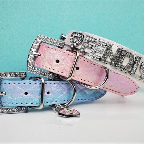 The Quilteds | Quilted Pet Personalized Collar | XXS- XXL | Personalized Dog Collar | Name Dog Collar | Pink Puppy Collar