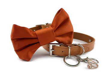 Terracotta dog bowtie with ring clip option | Dog wedding bow tie | Dog Ring bearer | Rust dog bowtie | terracotta wedding | XXS- XXL