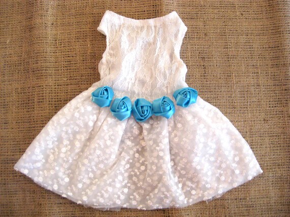 wedding dress with blue flowers