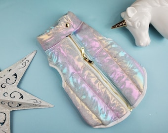 Unicorn Dog Coat | XXS-5XL | Unicorn Dog jacket | 2 Color Choices | Iridescent Puffer Jacket for pets | Unicorn Cat Coat