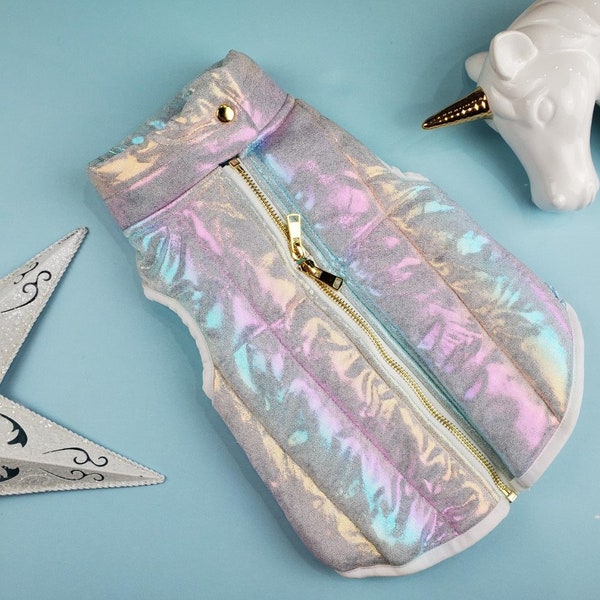 Unicorn Dog Coat | XXS-5XL | Unicorn Dog jacket | Iridescent Puffer Jacket for pets | Unicorn Cat Coat