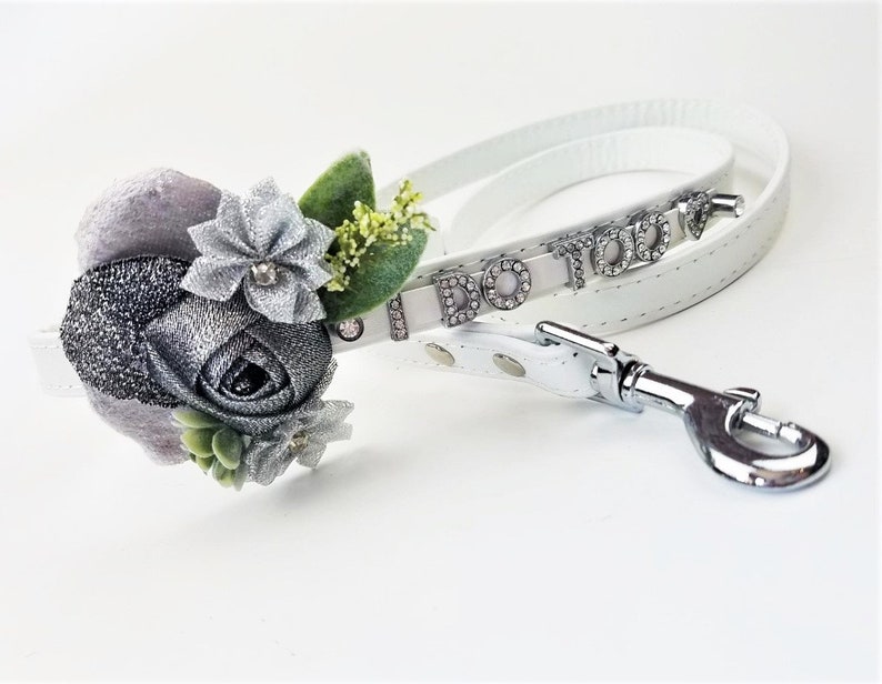 Wedding Dog collar I DO TOO collar and leash 18 Color Options Dog Wedding Flower Dog Collar Dog wedding attire image 1