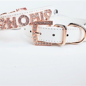 Personalized Dog Collar | Dog name collar | Rose gold and white | Bling Dog Collar | Name dog collar | Personalized Gift